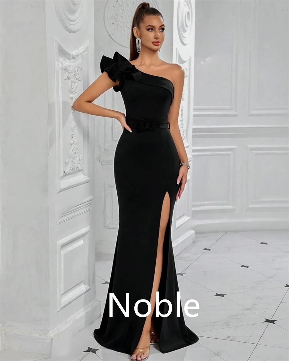 Aangepaste zeemeermin zwarte jersey avondjurken dromerig één schouder mouwloos op maat gemaakte gelegenheidsjurken sexy homecoming-jurk