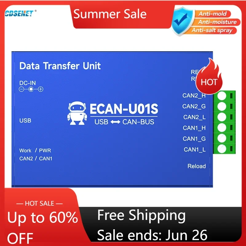 

CAN-USB-протокол конвертер CDSENET ECAN-U01S CAN реле двухканального Can2.0 бод скорость 1 м фотография. 0 приемопередатчик связи