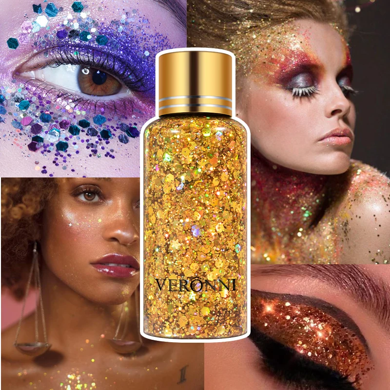 9 Color Face Sequin Glitter Makeup Face Hair Body Nail Glitter Gel Holographic Sequins Makeup Glitter Gel for Bar Festival Party