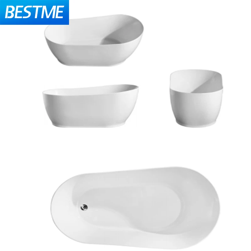 Design Modern Simple White Boat Shape Acrylic Art Bath Tub Bathroom Hotel Freestanding Soak Spa Bathtub