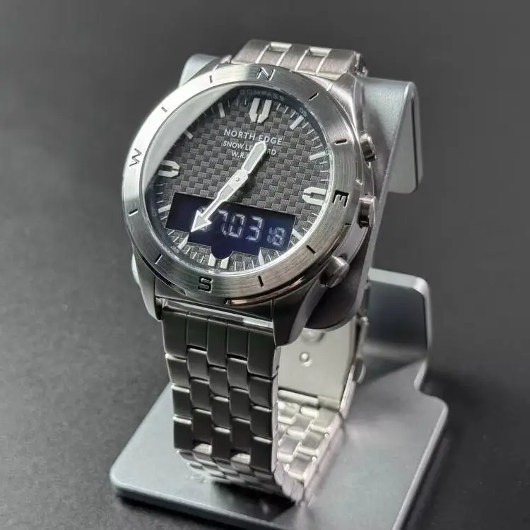 Men Stainless Steel Digital Wristwatch, Waterproof Outdoor Watch Altimeter Barometer Compass Thermometer Stopwatch