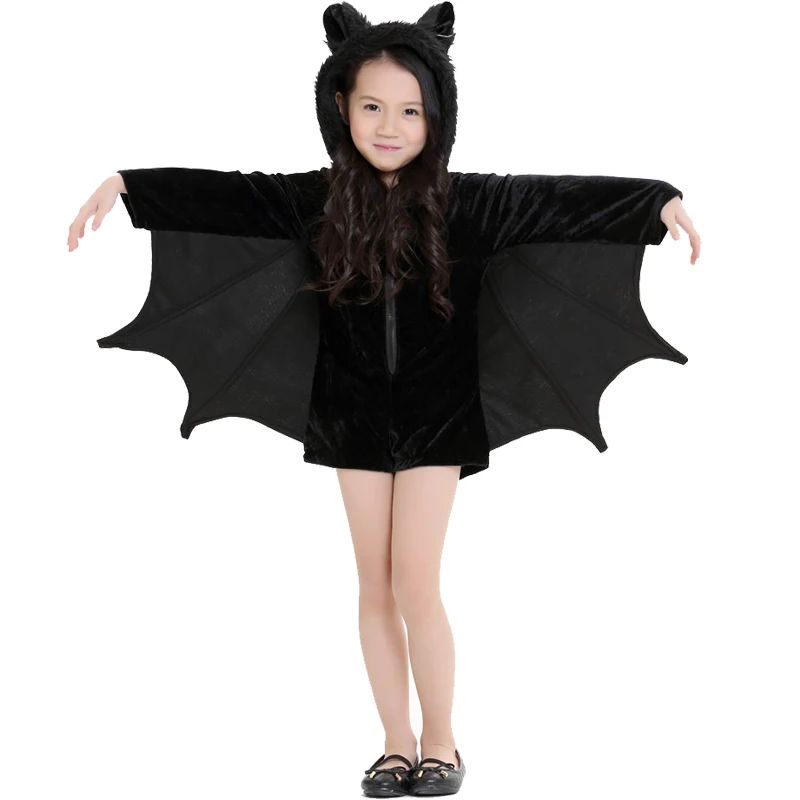 Disfraz de murciélago para bebé y niña, mono con cremallera negra, ropa de Batman con alas de conexión