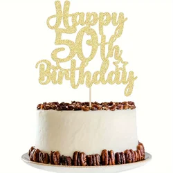 1pc Golden Shiny 50th Birthday Cake Topper For 50th Birthday Blessings, 50th Birthday Cake Decoration