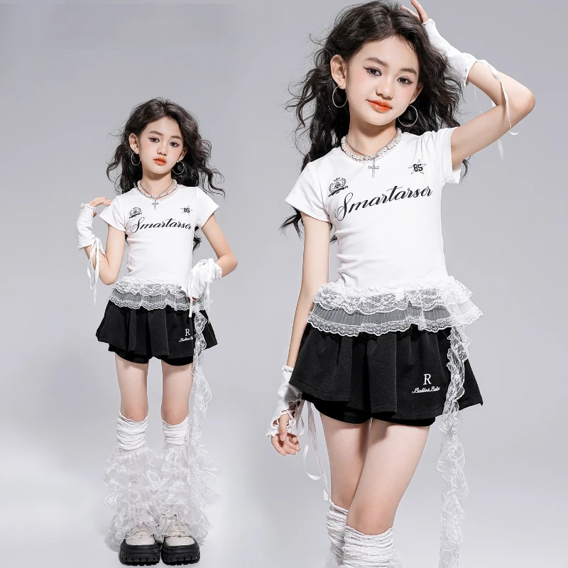 

New Modern Jazz Dance Costume Girls Hip Hop Clothes Short Sleeve Fashion Suit Kpop Performance Outfit Teenager Streetwear Sets