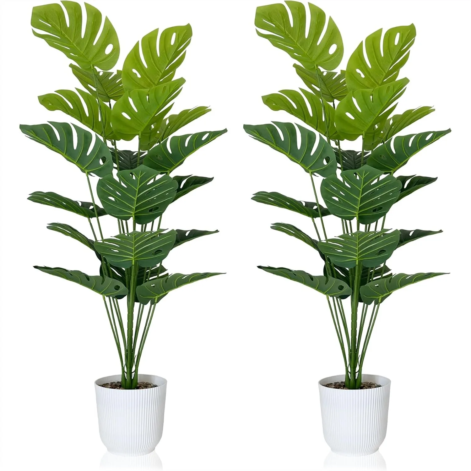 

Artificial Monstera Deliciosa Plants 2 Pack, 45 Inch Fake Swiss Cheese Floor Plant with White Pot, Faux Tropical Tree for Home