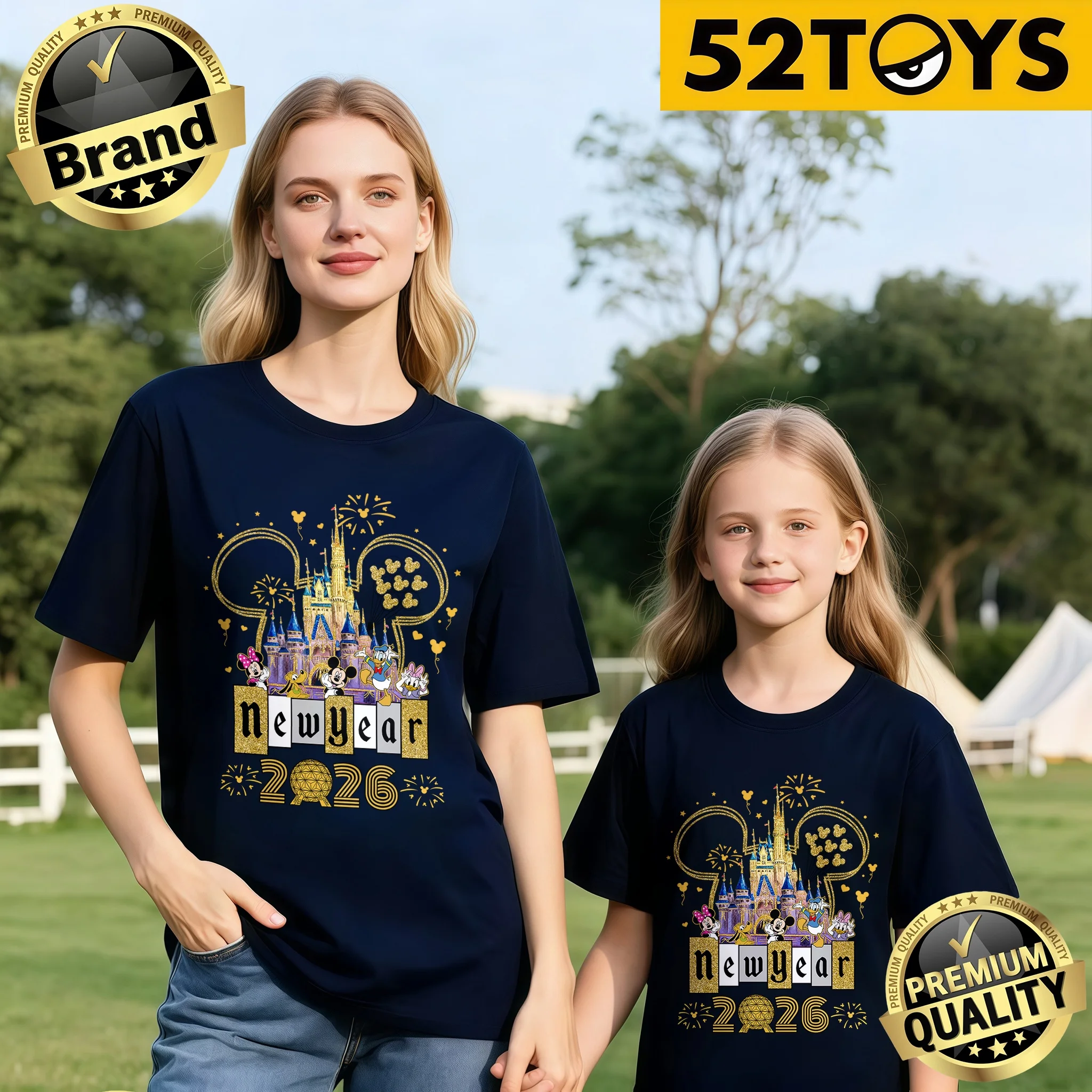 

2026 Summer New Style 100% Cotton Disney Castle "2026 New Year" Print Kids' Breathable Large-Sized T-Shirt (Single Piece)