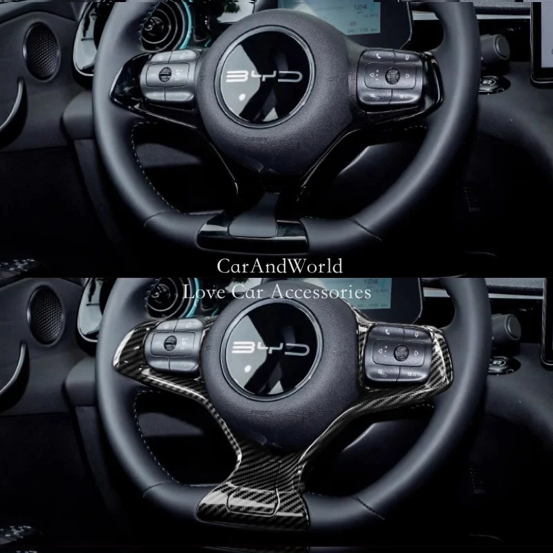 ABS Carbon Fiber Interior Steering Wheel Button Frame Cover Trims Car Moulding Accessories For BYD Dolphin 2021-2025