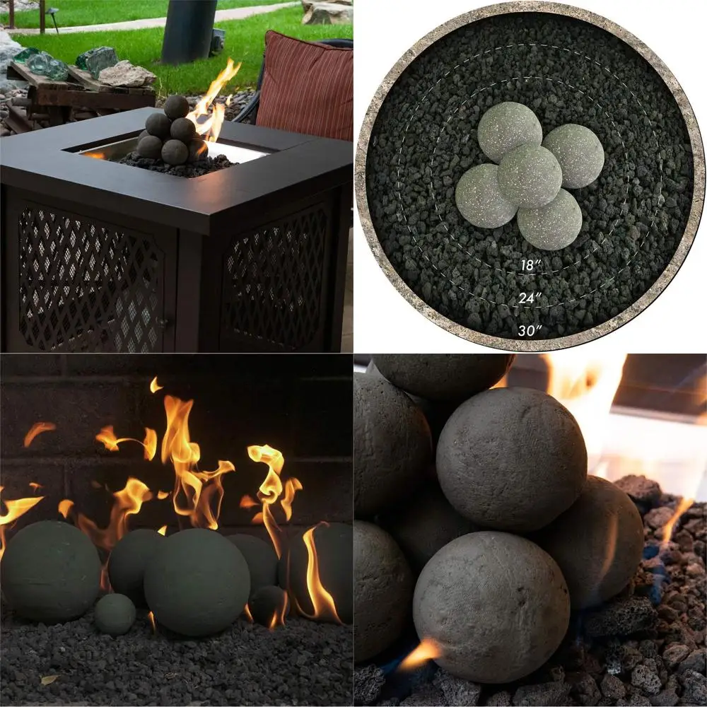 

Набор из 6 керамических огневых шаров - современный аксессуар для уличных и домашних очагов, стиль бетонного покрытия, угольно-серый, 6 штук