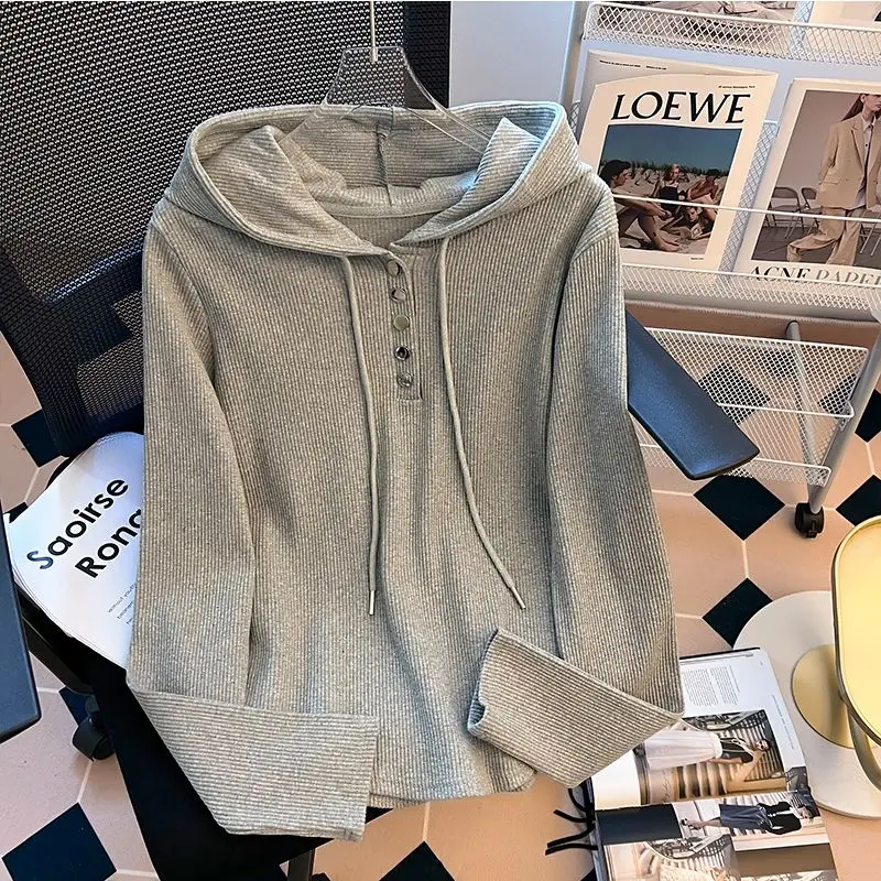 Fat Mm300 Pounds American Retro Drawstring Long Sleeved Women's Spring and Autumn New Design Sense Loose and Slimming Top Trendy