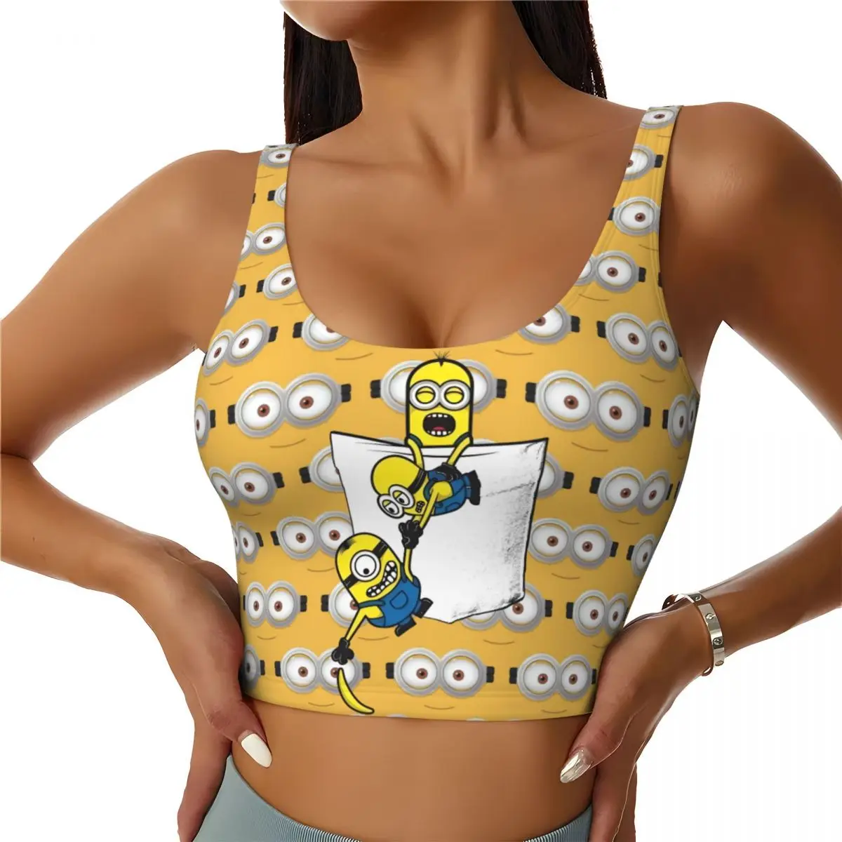 

Custom Women M-Minions Anime Cute Sports Bras Funny Cartoon High Impact Gym Workout Yoga Crop Tank Tops
