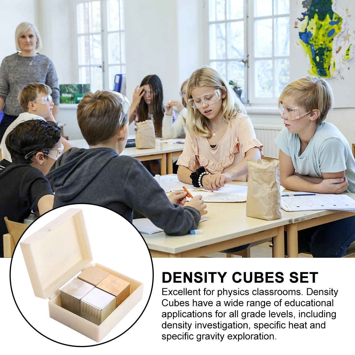 

4pcs Density Cubes Set Metal Block Physics Teaching Instrument Science Education Tool Classroom Use Elements Cube Physical