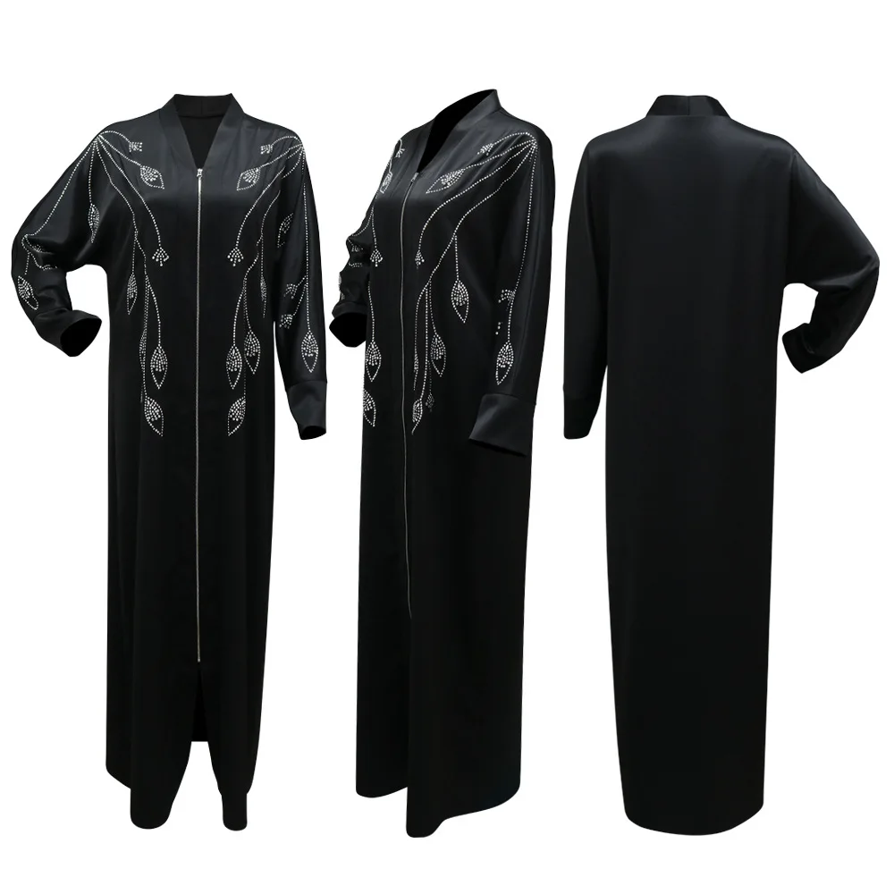 Middle East Ramadan Islamic Muslim Women\'s Arab Robe Abaya Luxury Fashion Wall Satin Hot Diamond Zipper Dubai Long Dress