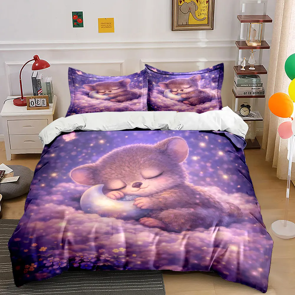 

Adorable bear in dreamy clouds Print Bedding Set 1 Duvet Cover 2 Pillowcases for Adult and Children Luxury Gift Full Size
