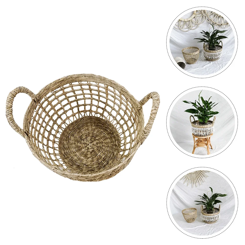 

Handmade Straw Basket for Flower Storage and Home Decoration Woven Flowerpot Multi Functional Storage Container Pastoral Style