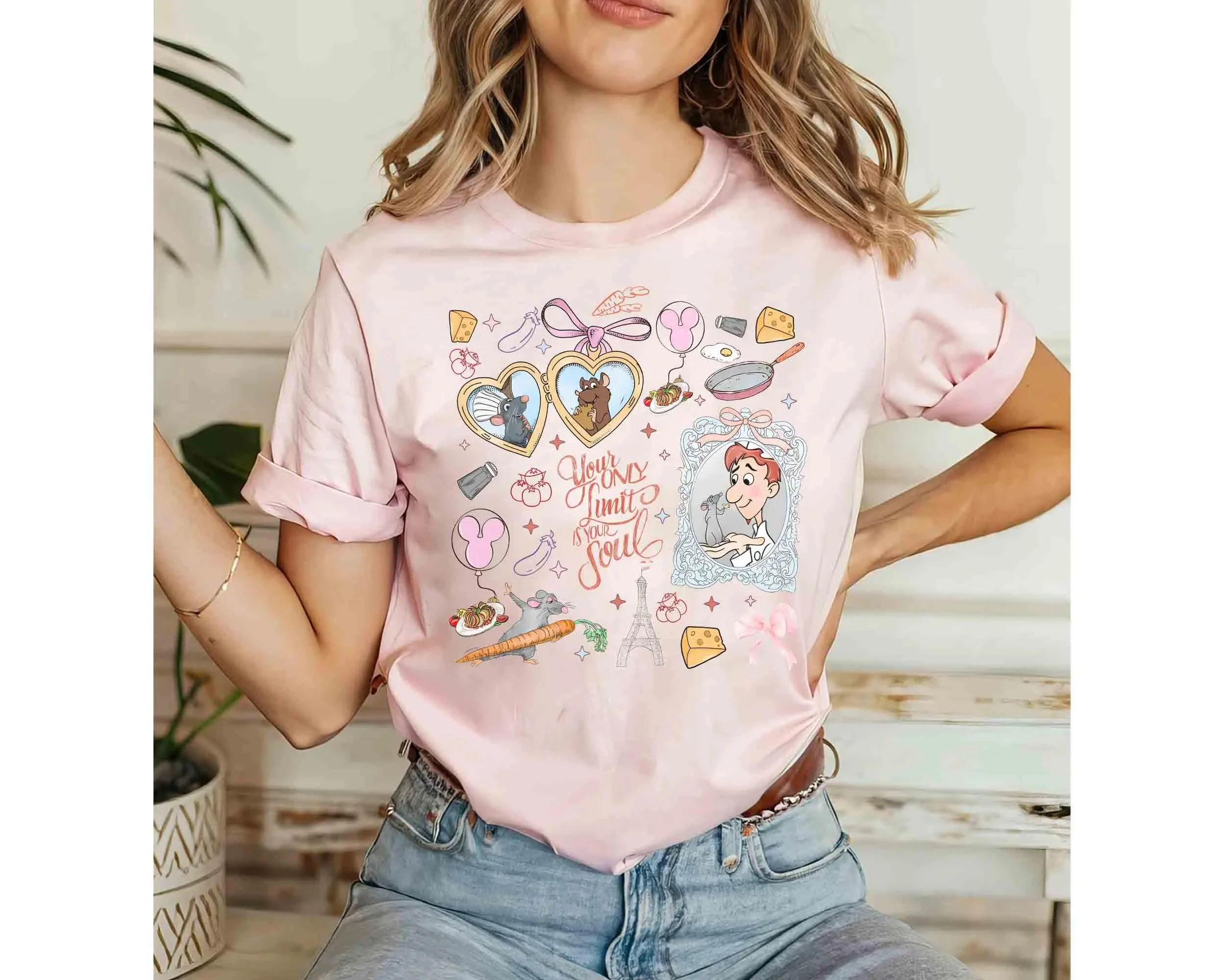 تي شيرت كوكيت ديزني بيكسار راتاتوي بألوان مائية، تي شيرت ريمي ليتل شيف ريمي، باريس فرنسا غوستو، لينغيني إميلي تي شيرت #2