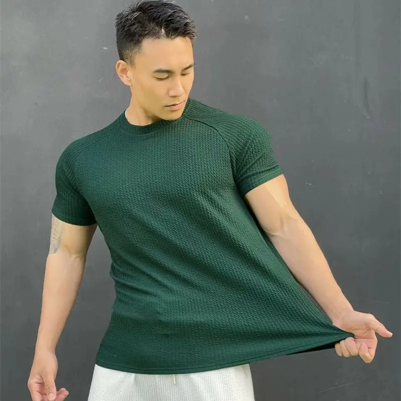 

2024 summer new fashion men's T-shirt round neck snake short sleeve T-shirt top high elasticity fitness exercise sportswear