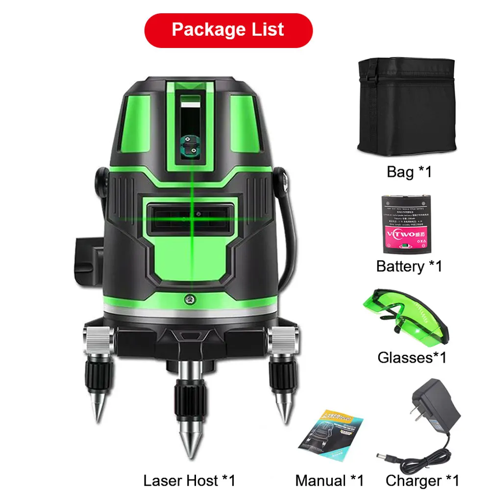 Green Cross Lines Laser Level Self-Leveling 360 Rotatable with Battery  Indoor Outdoor Alternating Direct Horizontal Vertical