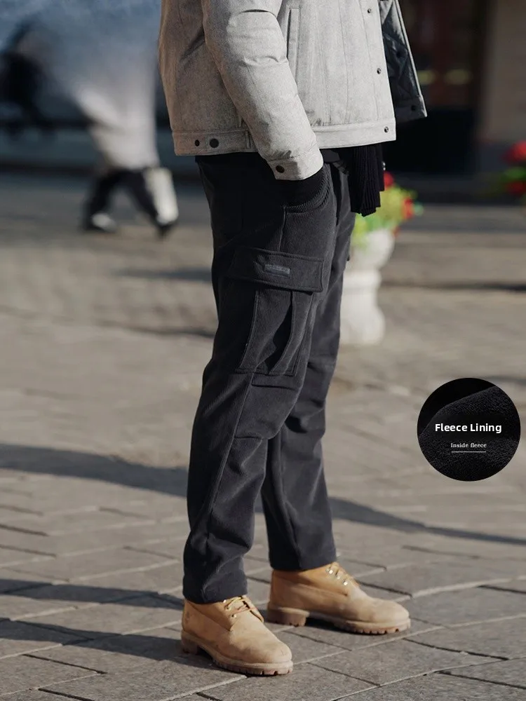 

Simwood Loose Straight Leg Corduroy Workwear Casual Pants for Men Comfortable Fit Zipper Fly Casual Outerwear Winter Season