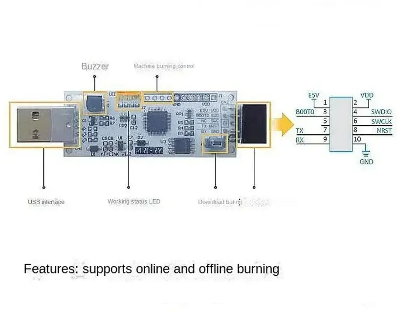 AT-LINK programmer burner simulation download tool supports online simulation and offline burning For AT32 MCU