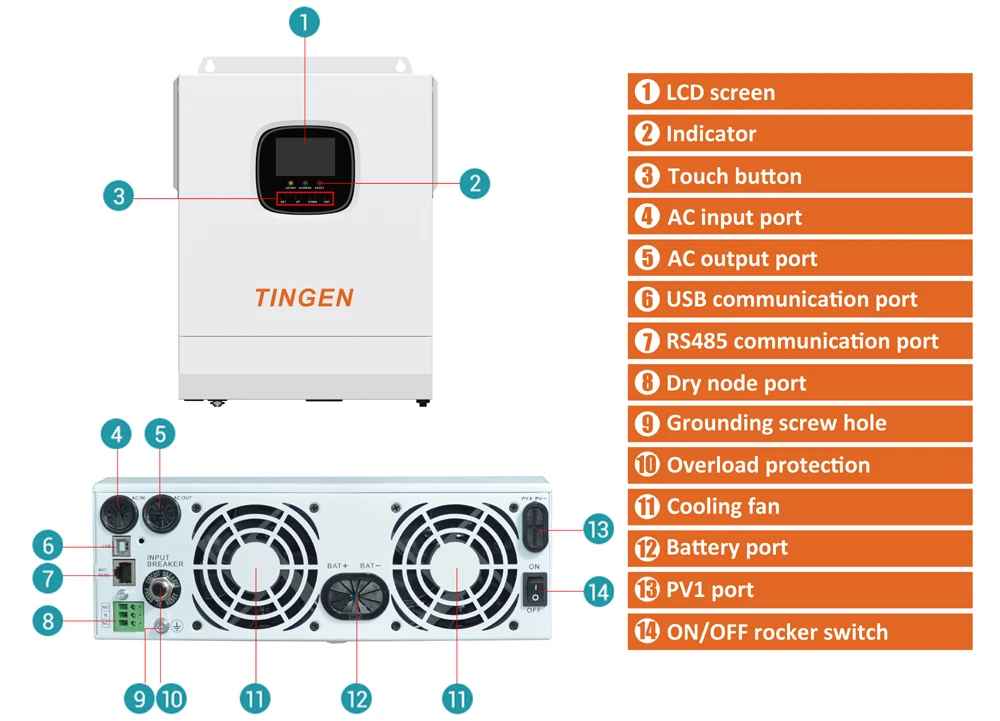 Hybrid SolarInverter 5KW 5000W 48V MPPT Solar Inverter Hybrid Single Phase DC 48v to AC 110V 120V 220V Inversor HSI5000U