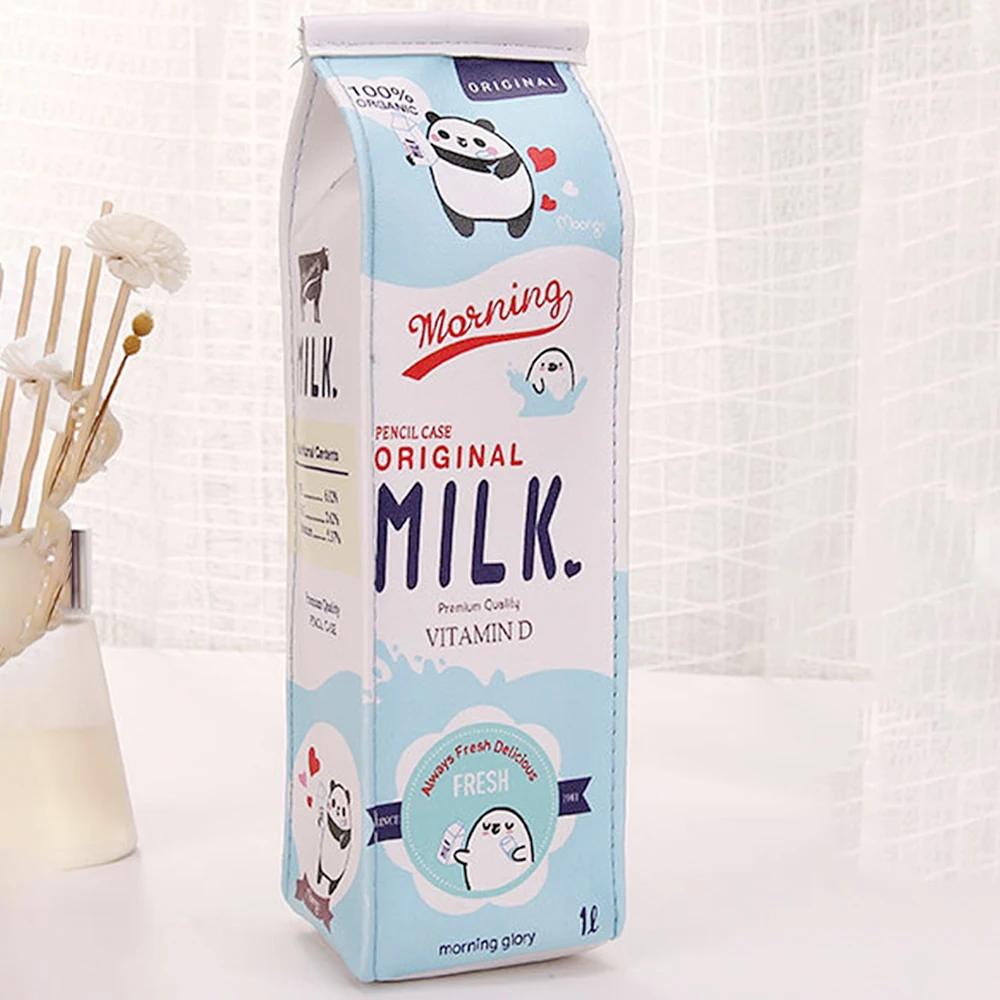 1PC Milk Carton Pen Bag Simple Cute Fashion Creative Student Stationery Bag Pu Waterproof Stationery Storage