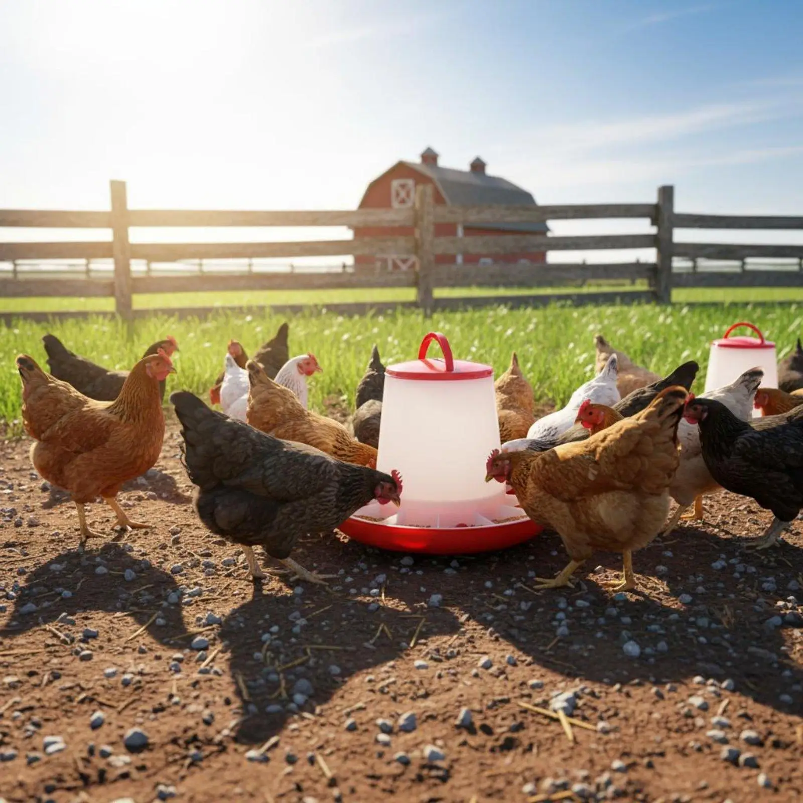 Chicken Feeder for Coop with Automatic Weight Based Feed Flow and Grid Tray for Reducing Spillage and Waste