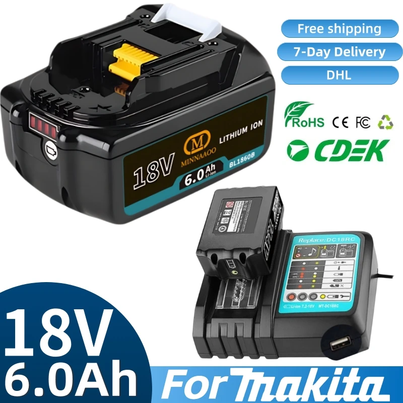 

NEW Genuine For Makita 18V Battery 6Ah Li-ion BL1860B BL1850 BL1830 DHP482RFX9 LXT400 for Cordless Drills & Saws