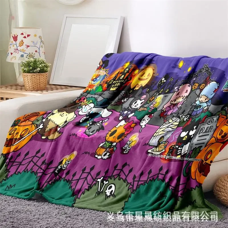 Hello Kitty Kuromi Sanrio Halloween Flannel Blankets Soft Breathable Ultra Warm Bedding and Travel Blankets Birthday Gift Kawaii