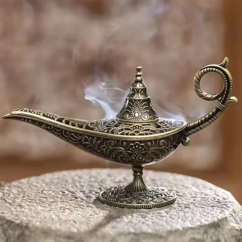 yesAntique Arabic Style Metal Incense Burner, 2‑in‑1 Candle Holder Home Table Decor, Vintage Metal Censer Gift for Home Fragranc