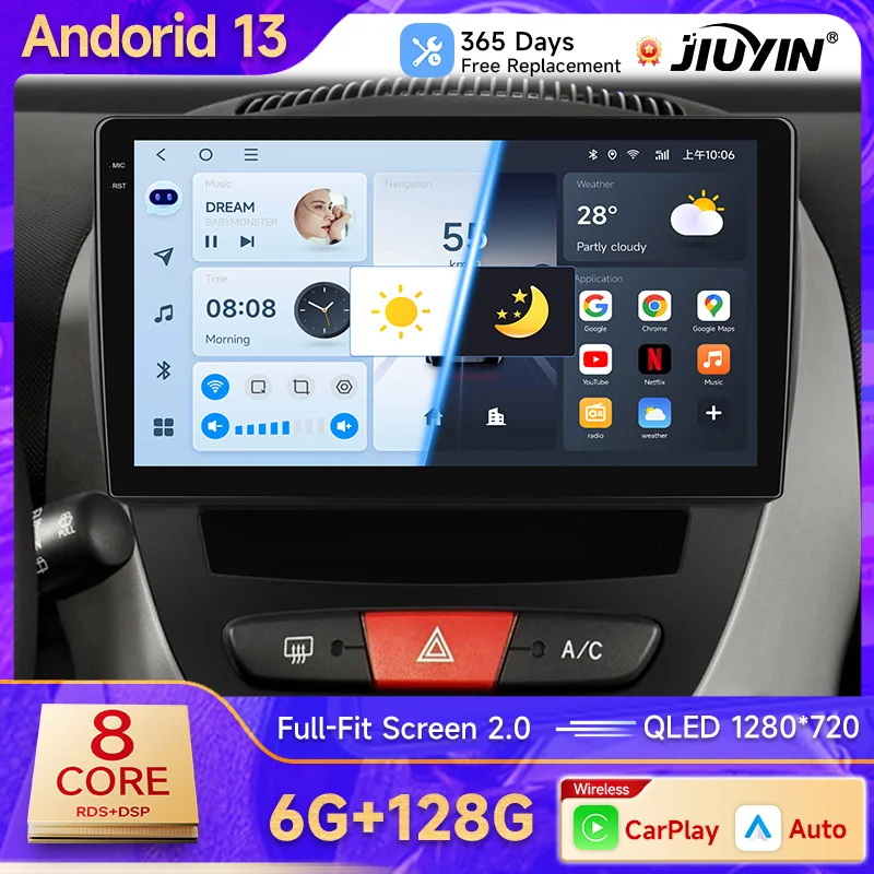 Автомобильный радиоприемник JIUYIN для Peugeot 107 Toyota Aygo Citroen C1 2005-2014, беспроводной CarPlay Android 13 Auto No 2 din 2din DVD