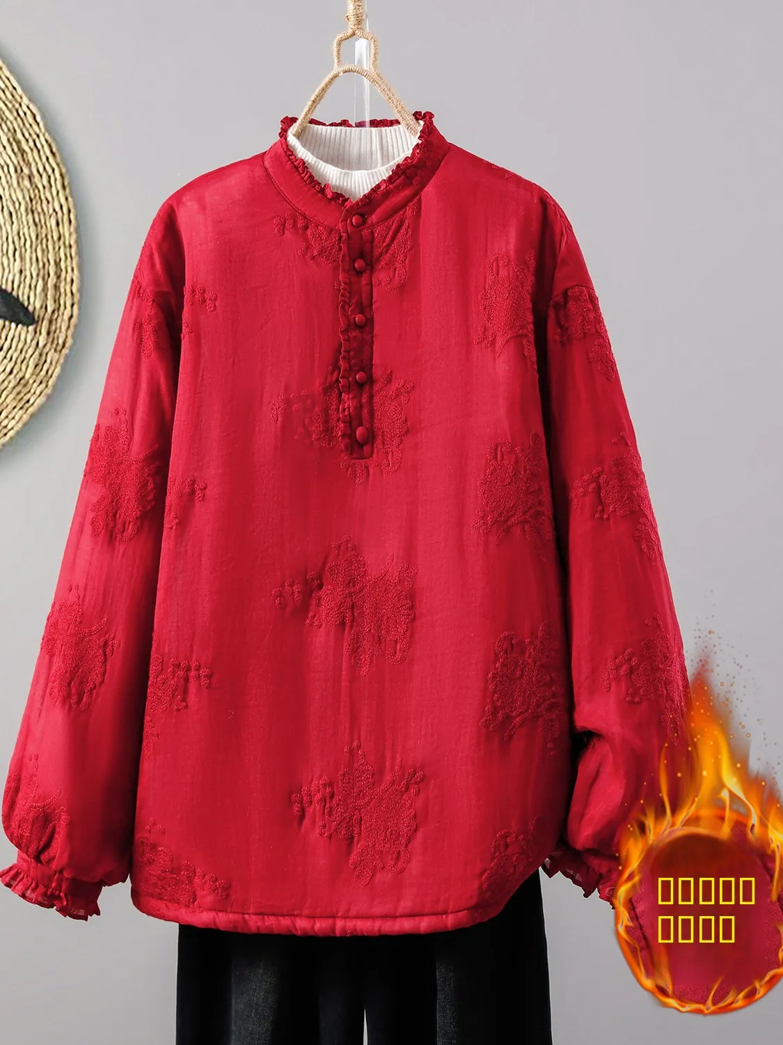 

Пальто женское зимнее утепленное из хлопка больших размеров, с вышивкой и кружевным воротником, прямого кроя, стандартной длины