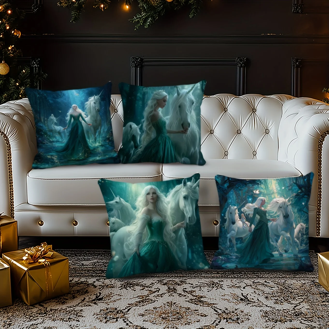 Fantasy Fairy Tale Mermaid Princess White Horse Art Pillowcase Decorative Throw Cushion Cover Boho Decor High Quality Aesthetic