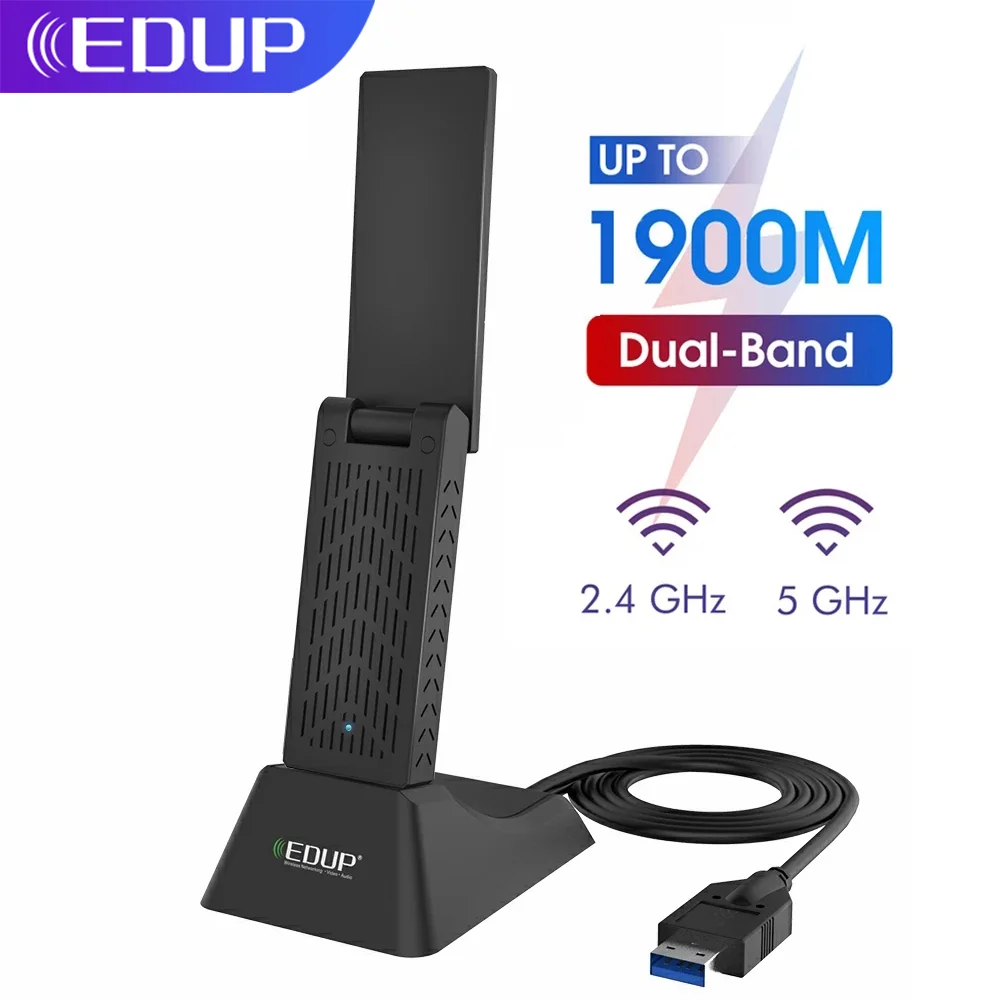 EDUP adaptor WIFI USB 1900 3.0 Mbps, Dual Band 5.8Ghz 2.4Ghz kartu jaringan USB Antena penerima jarak jauh Wifi untuk Laptop Desktop