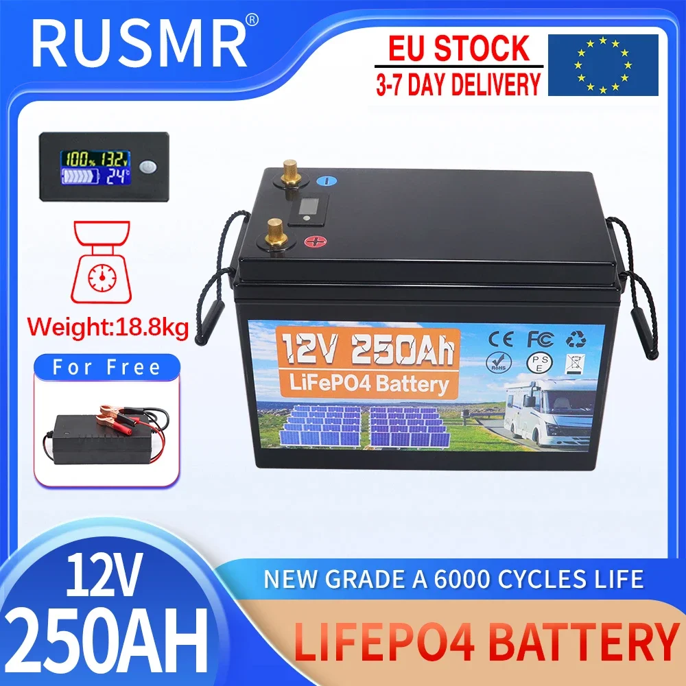 

12V 200AH 250Ah LiFePo4 Lithium Iron Phosphate Battery Built-in BMS 6000 Cycles For RV Campers Golf Cart Solar Storage + Charger