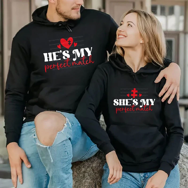 

Fashion Couple Hoodies He's/She's My Perfect Match Print Matching Sweatshirt Women Men Long Sleeve Tracksuit Lover Casual Hoodie