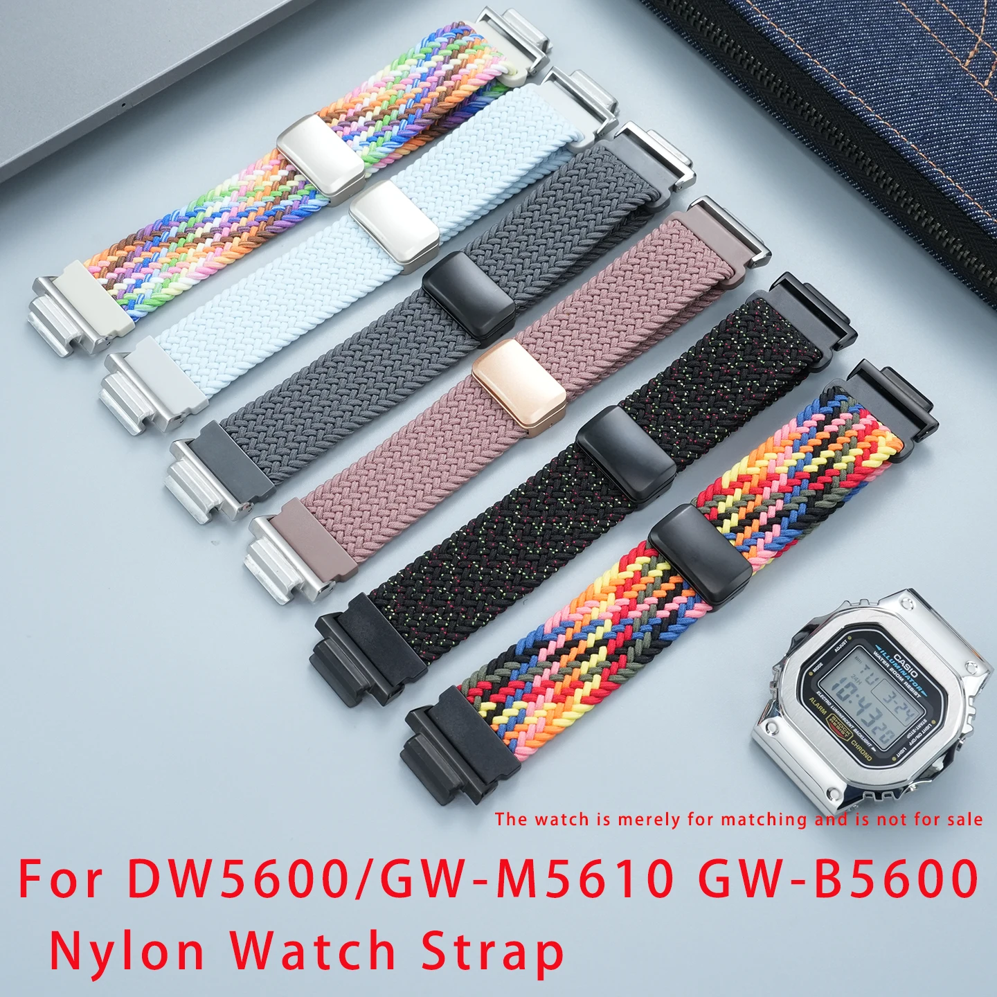 Elastic Nylon Watch Strap, Mod Replacement Band for Casio DW-5600 GW-B5600 GW-M5610 G-SHOCK Small Square Men Wristband