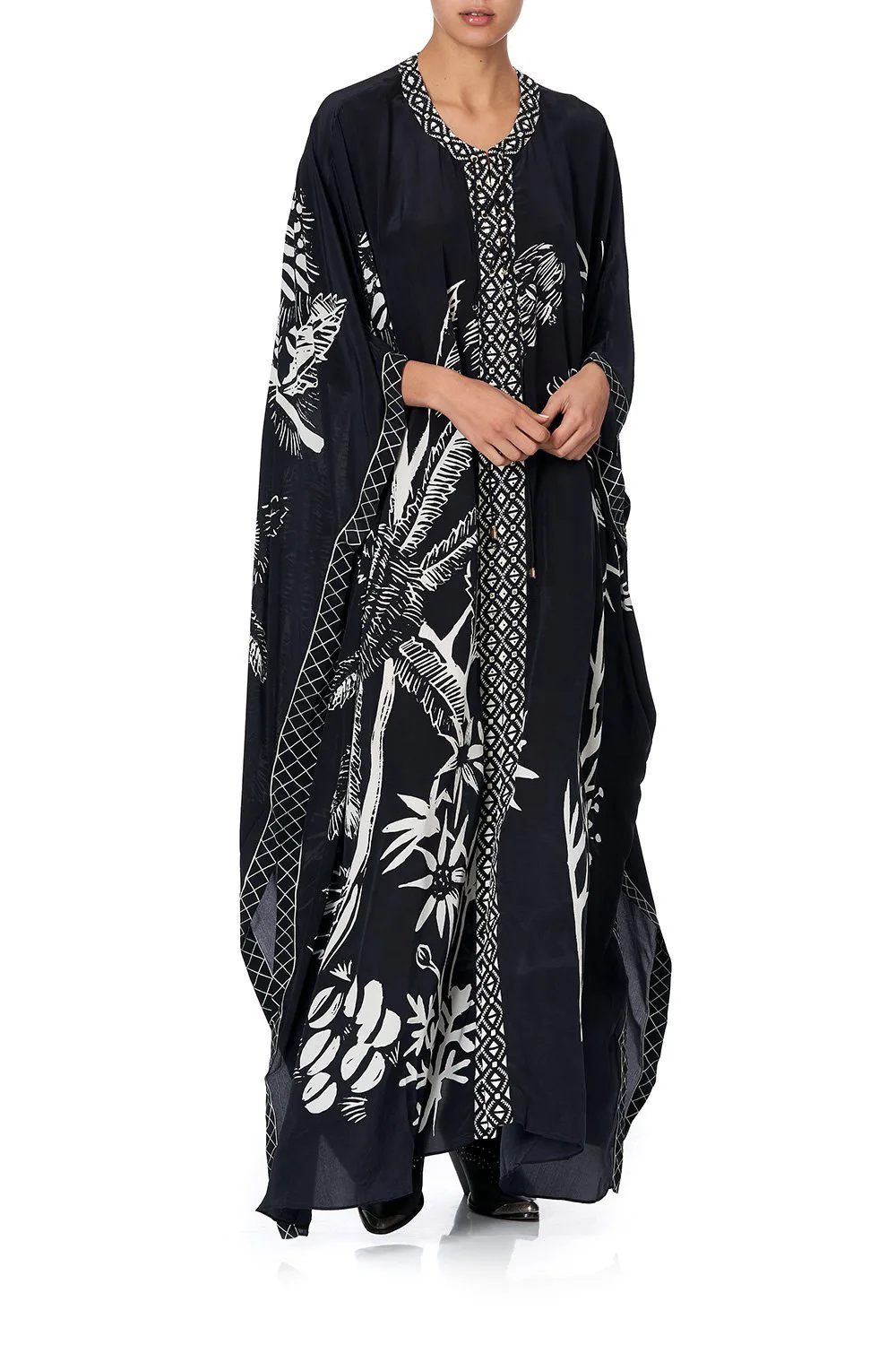 SUSOLA Print Split Straight Kaftan Beach Long Dress Women Bohemian Lace Up Overized Robe Blue Loose Pareos Maxi Dresses New