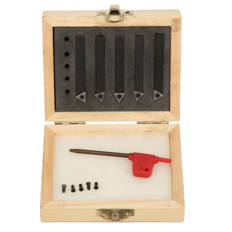 

5Pcs 1/4in Indexable Turning Tool Set Cemented Carbide Machining Lathes Cutting Facing Tools