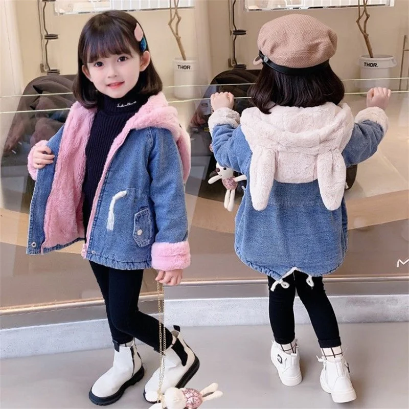 Girls Coat Jacket Cotton Outwear Windproof 2022 Beauty Warm Thicken Velvet Winter Children\'s Clothing