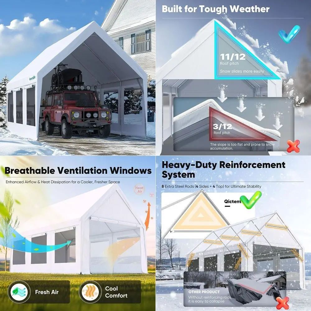 Heavy Duty 12x20 ft Carport Tent with UltraHigh Peak amp Ventilation Windows, Waterproof Outdoor Canopy Shelter for Events, Sto