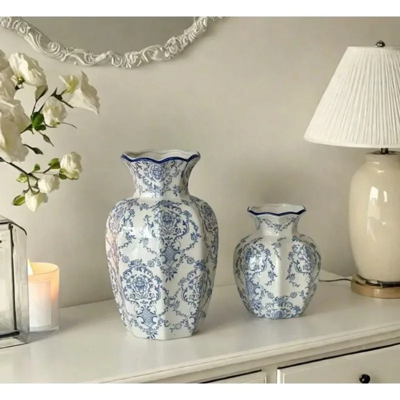 1 Stück Handbemalte Blau-Weiße Keramikvase Neue Chinesische Retro-Porzellanvase Tischvase für Blumenarrangements Wohndekoration