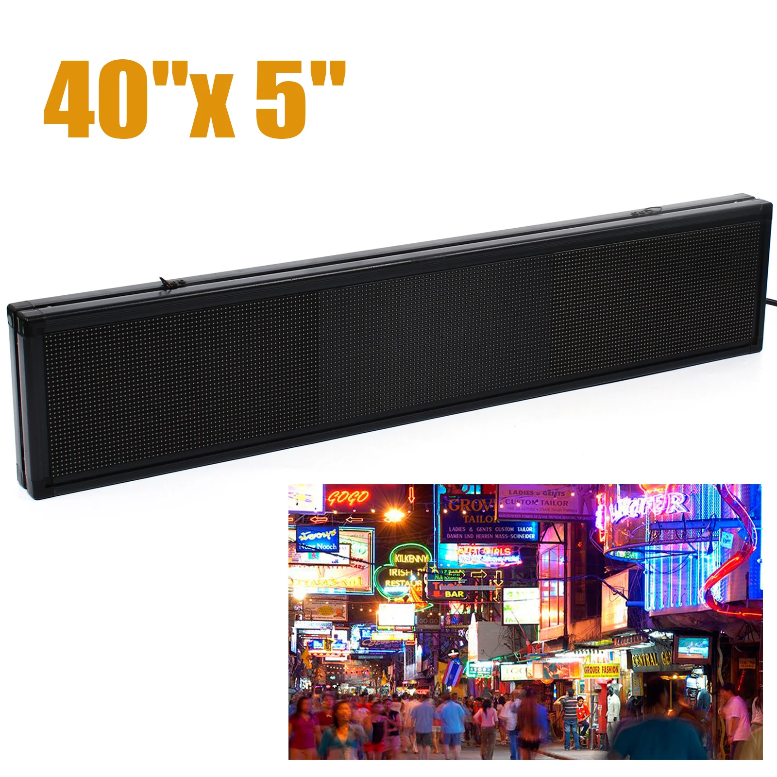 Rolagem programável LED Sinal, Sinal de rolagem, Full Color Video, HD Message Display, USB Memory Stick, 40 "x 5", 8 GB