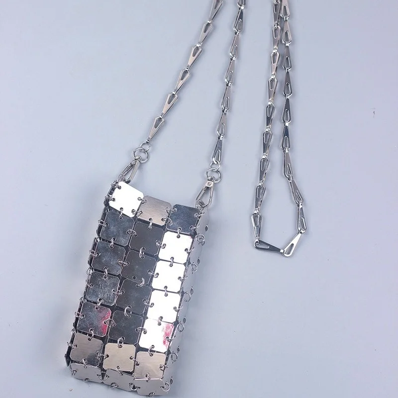 Modne projekty kobiety Handmade metalowe cekiny pleciona torba srebrny złoty łańcuszek torba na ramię Crossbody torba wieczorowa torba podróżna