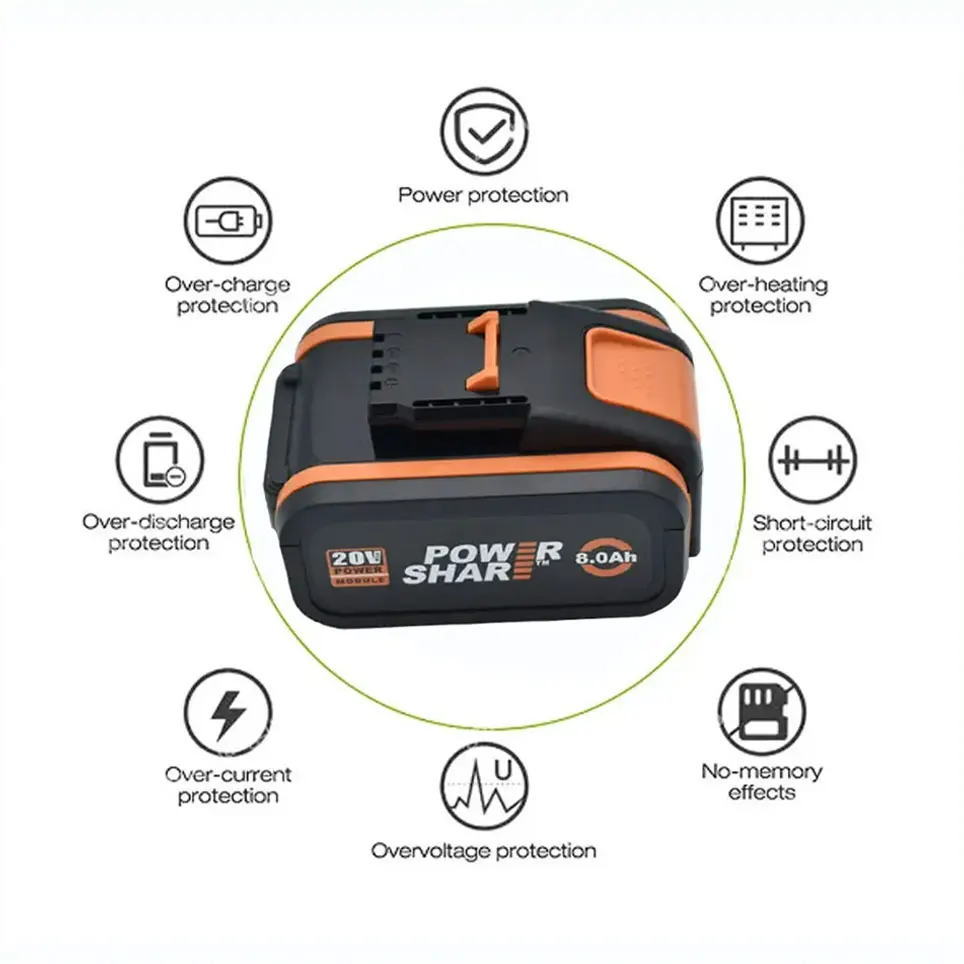 Worx الأصلي 20 فولت 8.0Ah بطارية ليثيوم قابلة للشحن WA3553 WA3551 WA3553.1 WA3570 لجميع أدوات WORX الكهربائية والحديقة #6