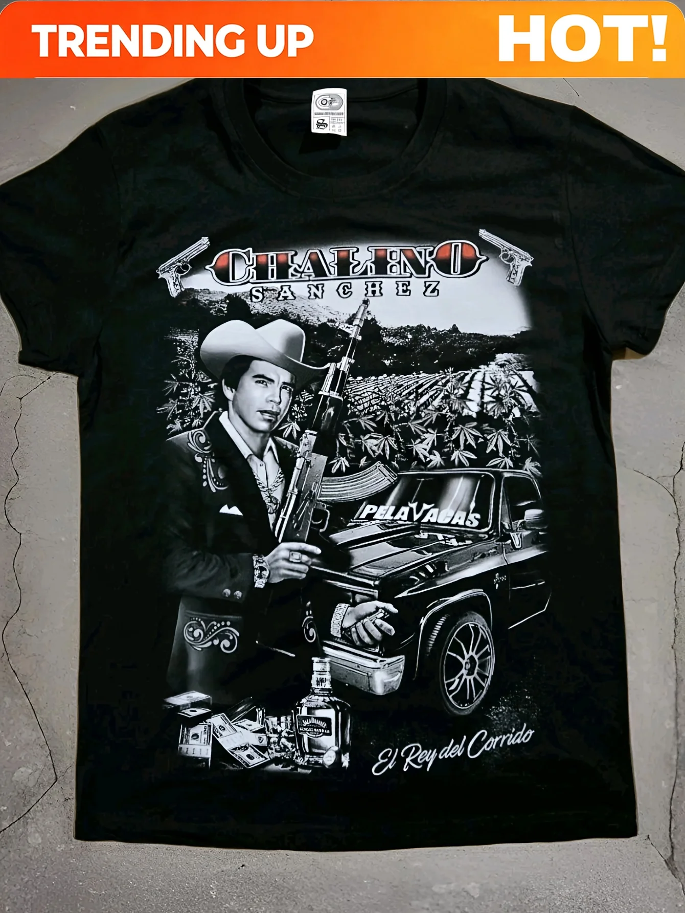 Men's Vintage Chalino Sanchez Pelavacas Graphic T-Shirt - Oversized Black Mexican Music Icon Tee with El Rey del Corrido Design,