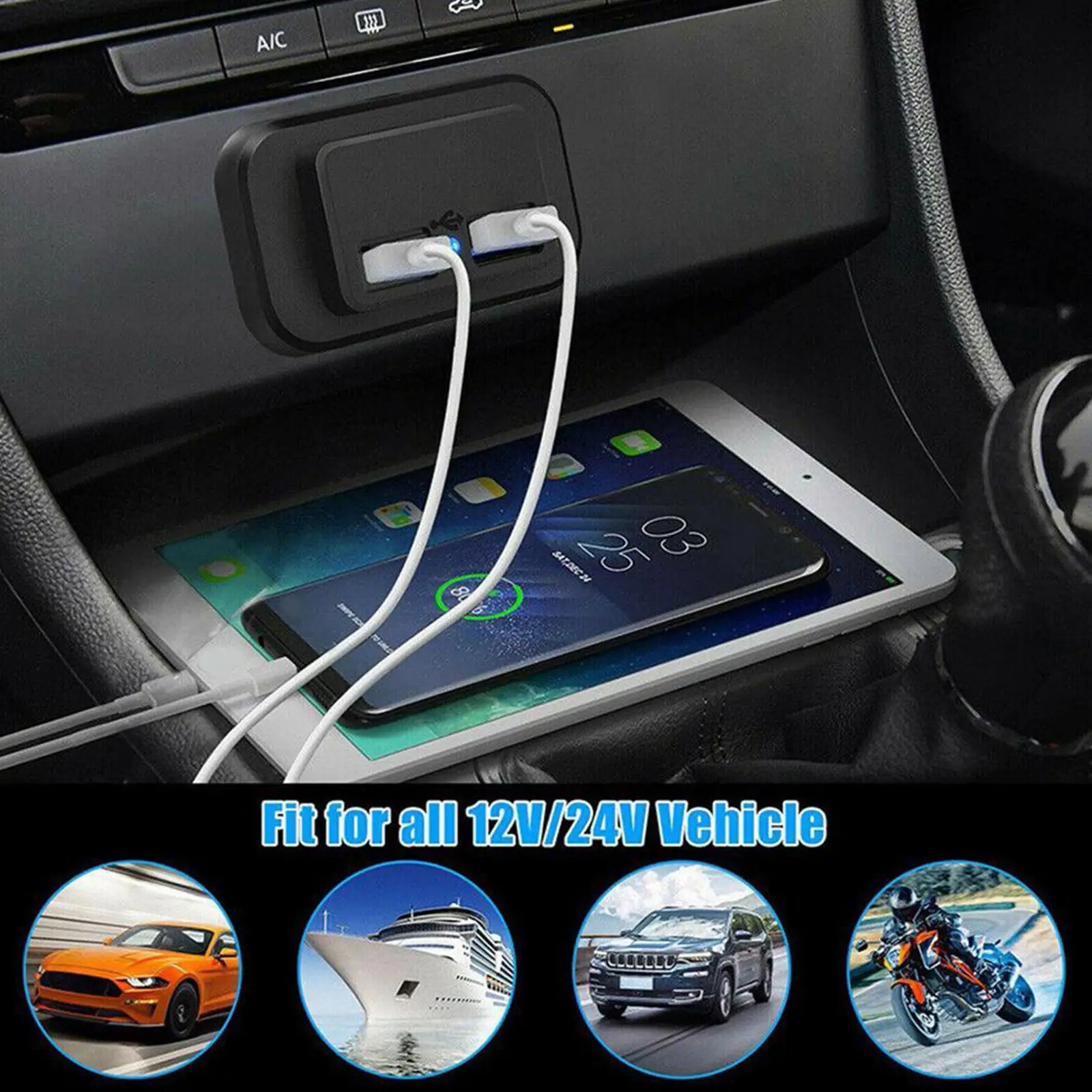 Dual USB 12V Panel Car Charger Socket 4.8A 3.1A 12V/24V USB Charger Outlet Panel Power Adapter for Camper Accessories