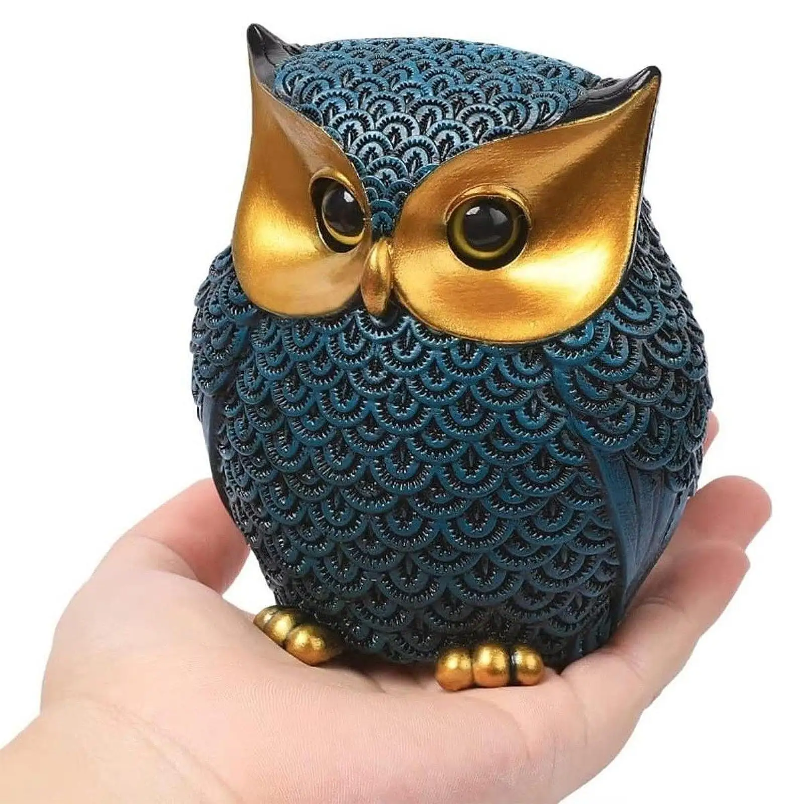 Blue Owl Statue Gift for Birds Lovers Ornament Modern Accents Animal Figurine for Office Bedroom Table Desk Bookshelf Decoration