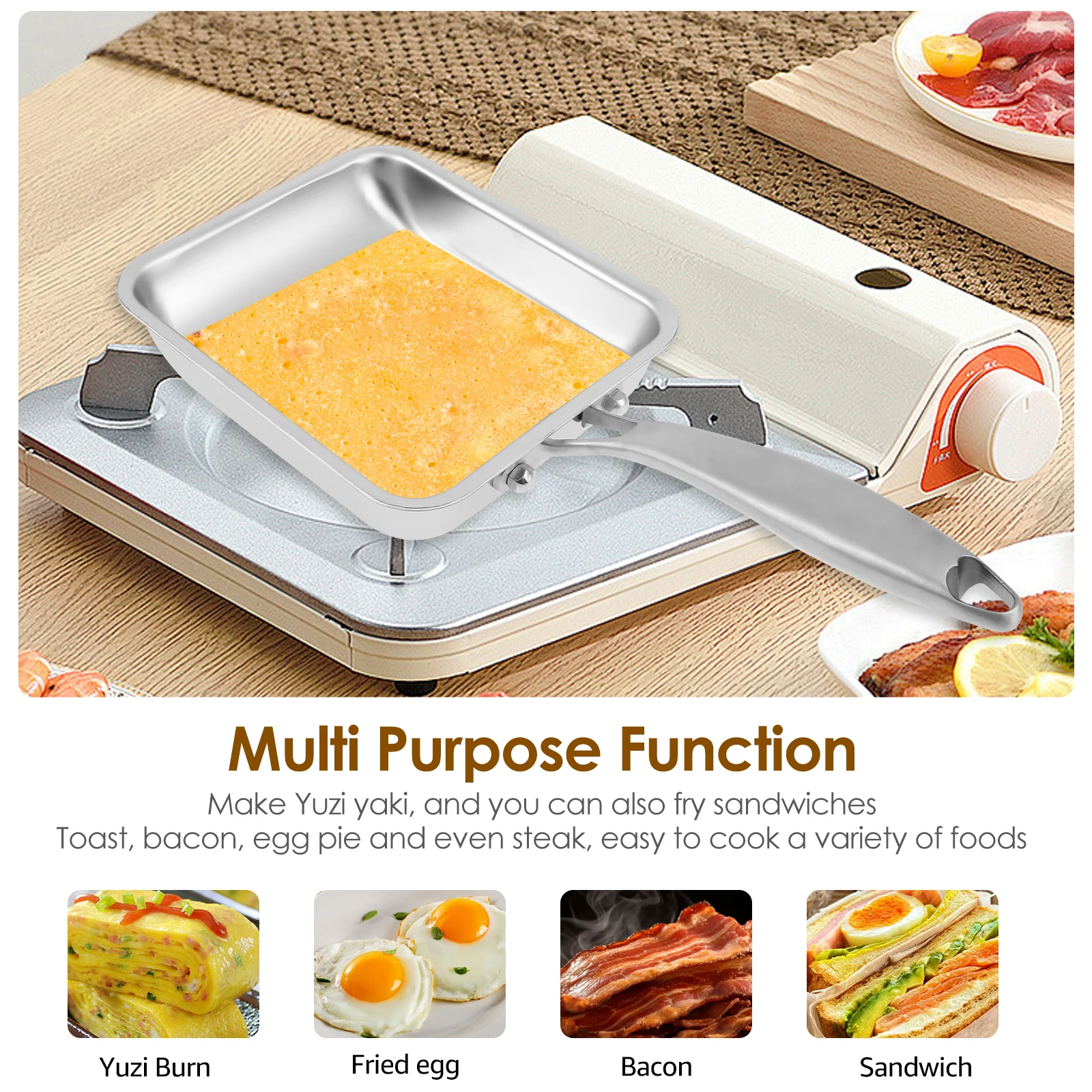 卵焼きパン ステンレス鋼 日本のオムレツパン ハンドル付き  - Crepe Pan Nonstick のレビューと価格