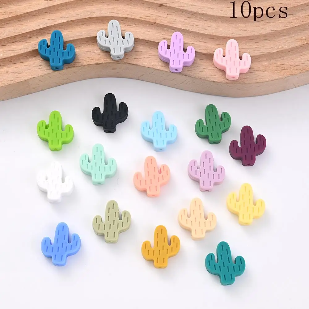 10 Uds. De cuentas de silicona con dibujos de Cactus coloridos, cuentas focales sueltas, accesorios DIY para pulsera, llavero, collar, bolígrafo, fabricación de joyas