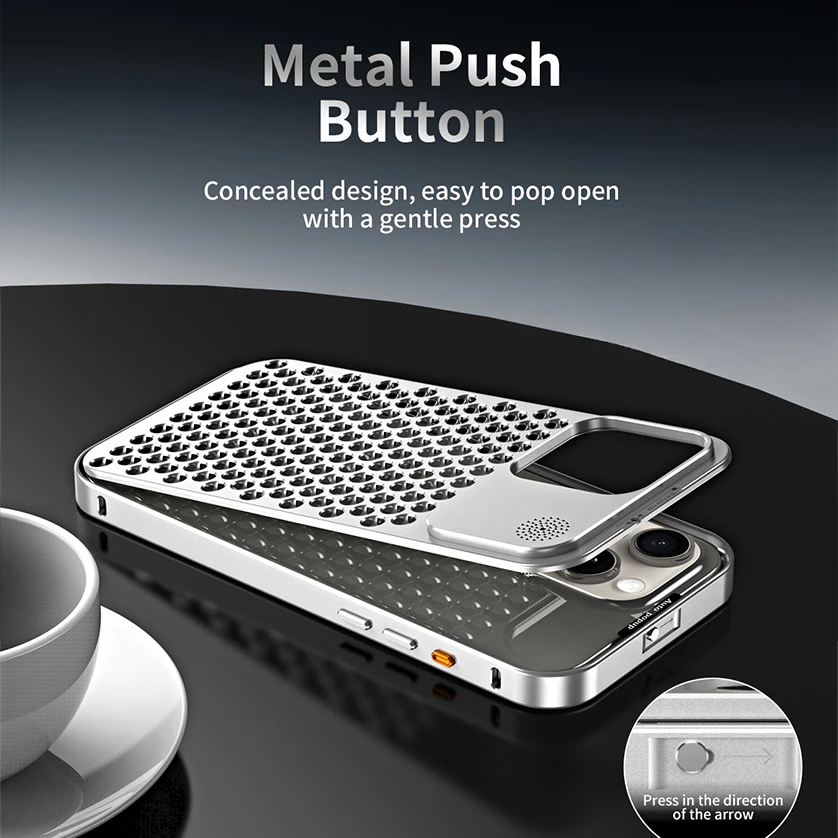 For iPhone 15 14 Plus 12 13 Pro Max Luxury Aluminum Metal Heat Dissipation Aromatherapy Case Fragrance Cooling Removable Cover